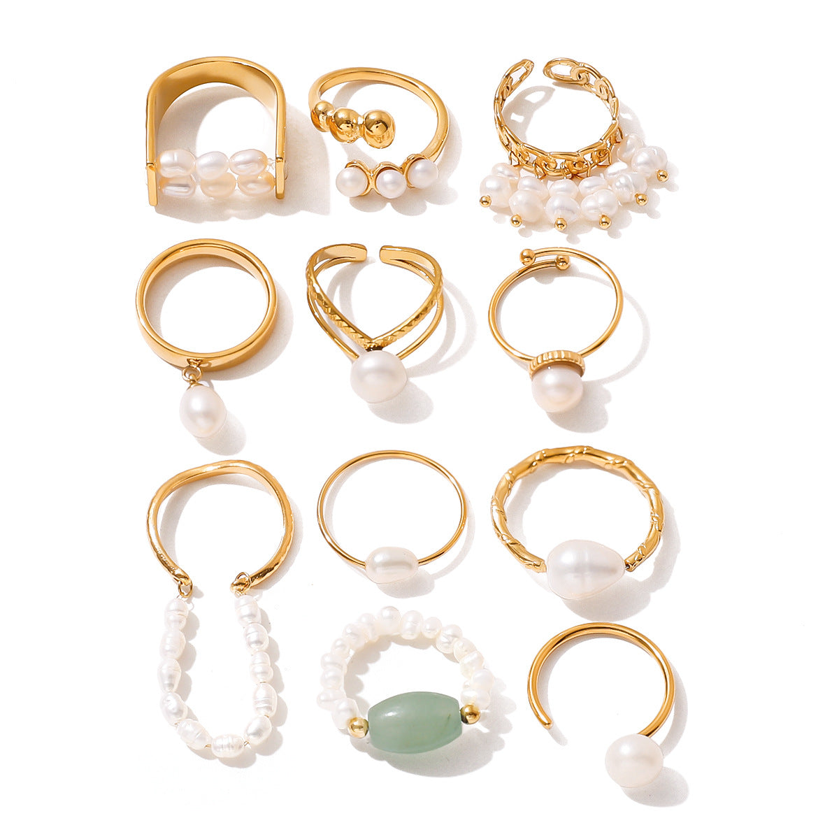 Anello geometrico placcato in acciaio inossidabile con perla d'acqua dolce da donna