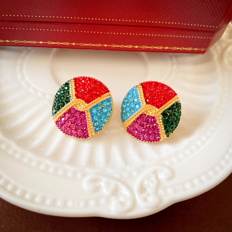 Vintage Geometric Stud Earrings in Brass with Plated Finish for Women French Court Style Artistic Retro Ear Jewelry