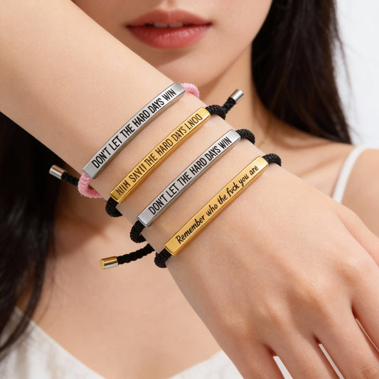 Fashionable Geometric Stainless Steel Plated Cuff Bracelet for Women with Inspirational English Card