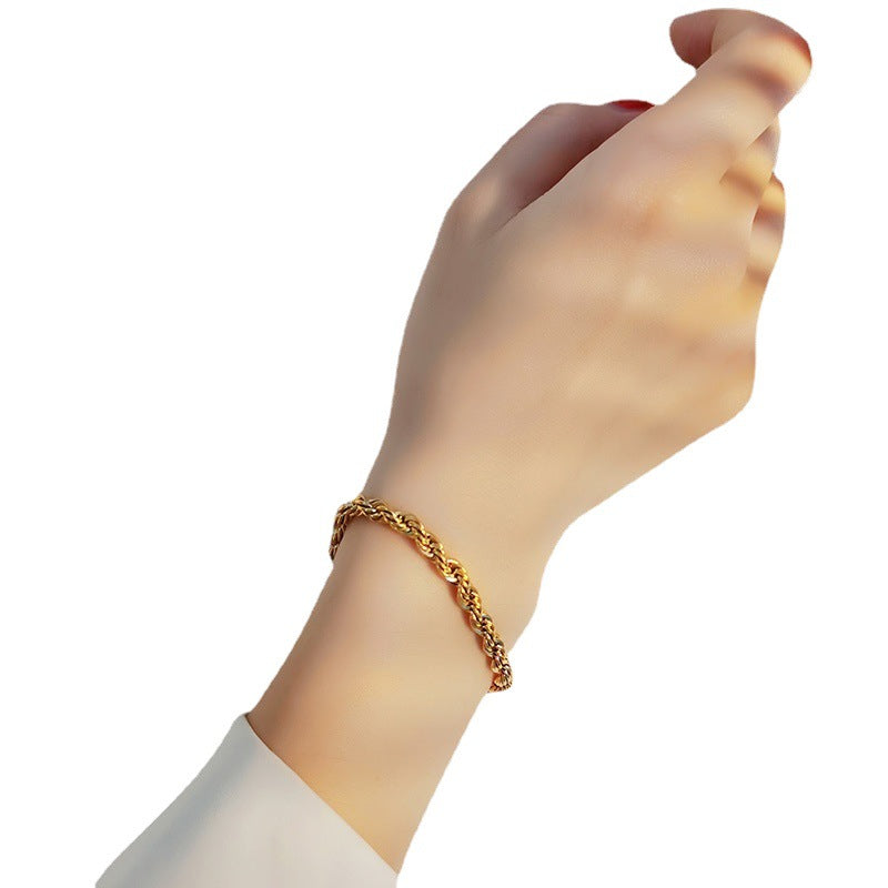 Punk Style Geometric Miami Cuban Bracelet for Men in Stainless Steel with 18K Gold Plating