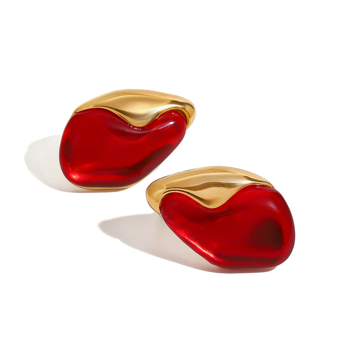 Orecchini geometrici in acciaio inossidabile con intarsio in pietra naturale rossa per donna, orecchini a lobo alla moda in acciaio al titanio elettrolitico