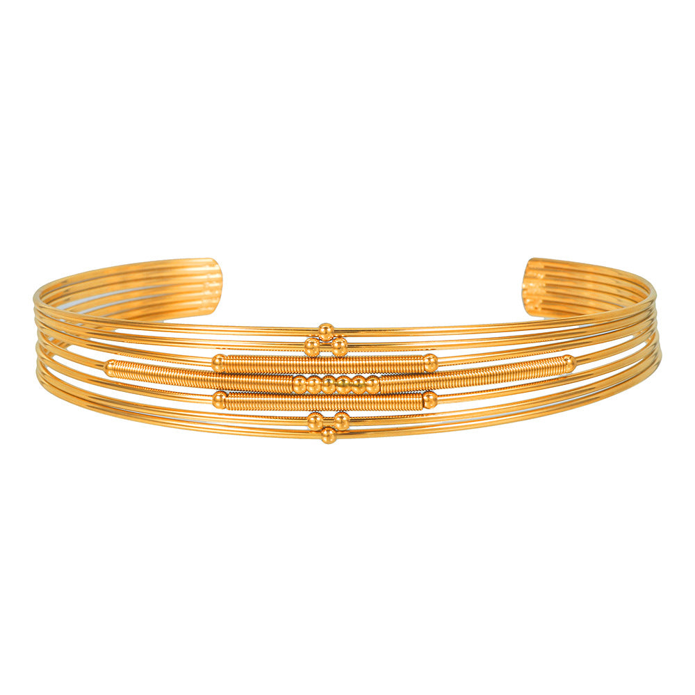 Vintage Geometric Round Plated Stainless Steel Multi-Layer Open Cuff Bracelet for Women