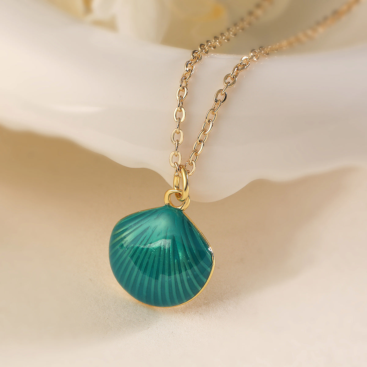 Minimalist Irregular Geometric Shell Pendant Necklace for Women with Copper Base and 18K Gold Plating and Enamel Finish