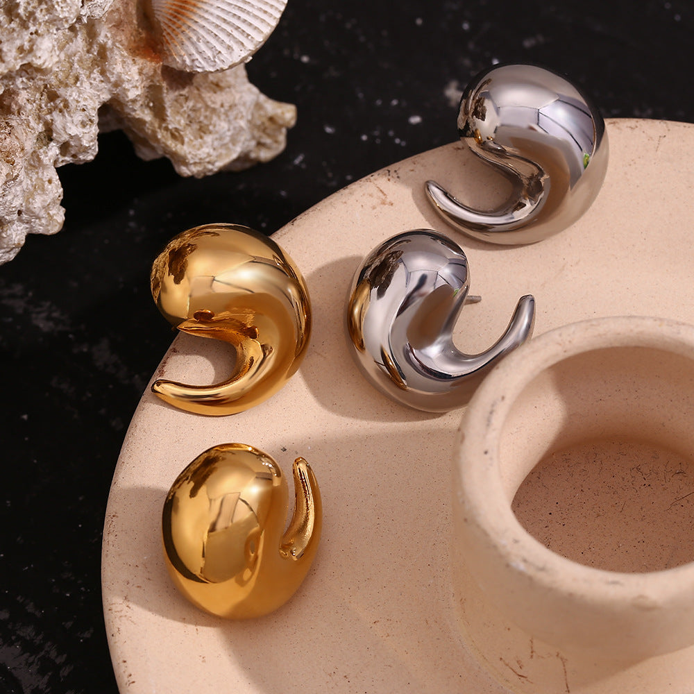 Orecchini a perno da donna geometrici a onda in acciaio inossidabile placcati oro 18K