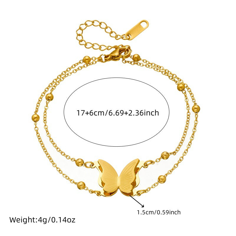 Fashion Business Casual Plated Stainless Steel Butterfly Necklace and Bracelet Set