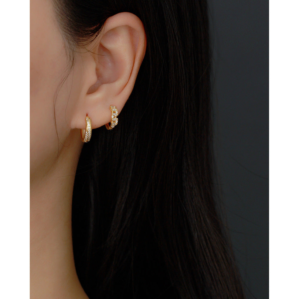Minimalist Elegant 925 Sterling Silver Geometric Square Plated Diamond Hoop Earrings for Women