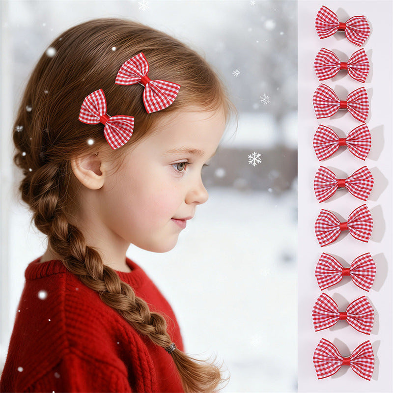 Fermaglio per capelli a forma di fiocco in stile naturale per bambine con dettagli arricciati e in rete realizzato in tessuto di poliestere su base a becco d'anatra