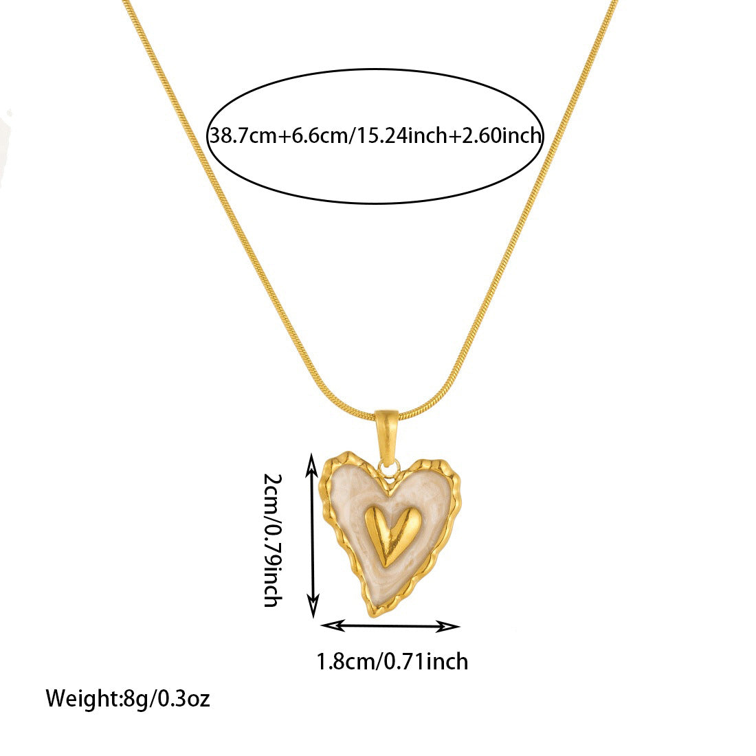 Vintage Gold Plated Drip Oil Heart Stainless Steel Snake Chain Necklace for Women