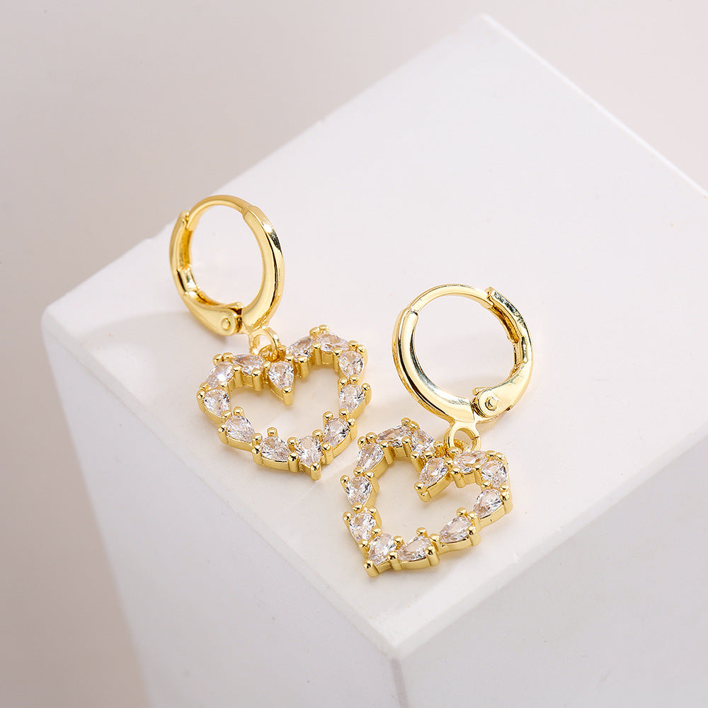 Minimalist Geometric Hollow Heart Earrings for Women in Copper with 18K Gold Plating