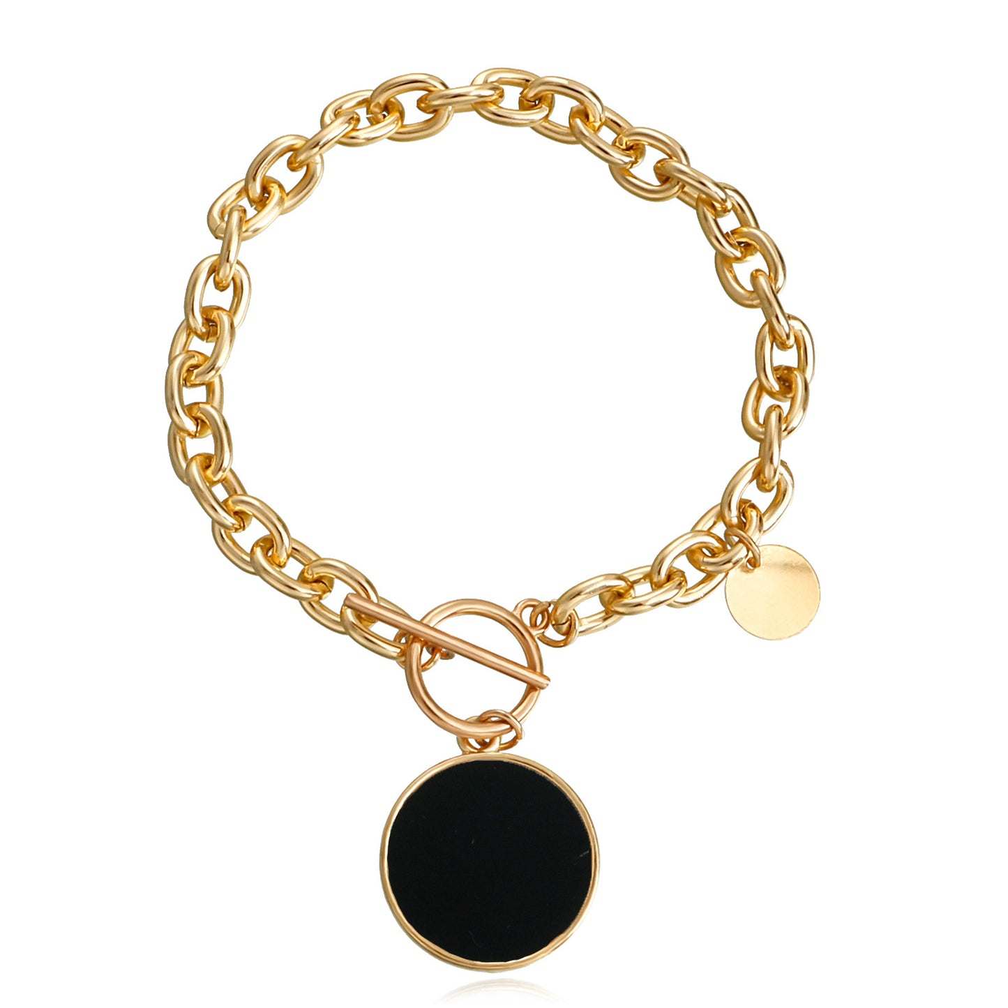 Minimalist Geometric Black and White Mother-of-Pearl Bracelet for Women with Alloy Chain and Plated Finish