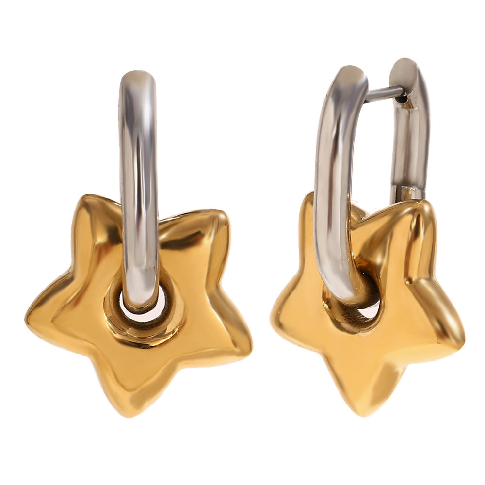 Fashionable Heart and Star Shaped Stainless Steel Earrings with 18K Gold Plating for Women