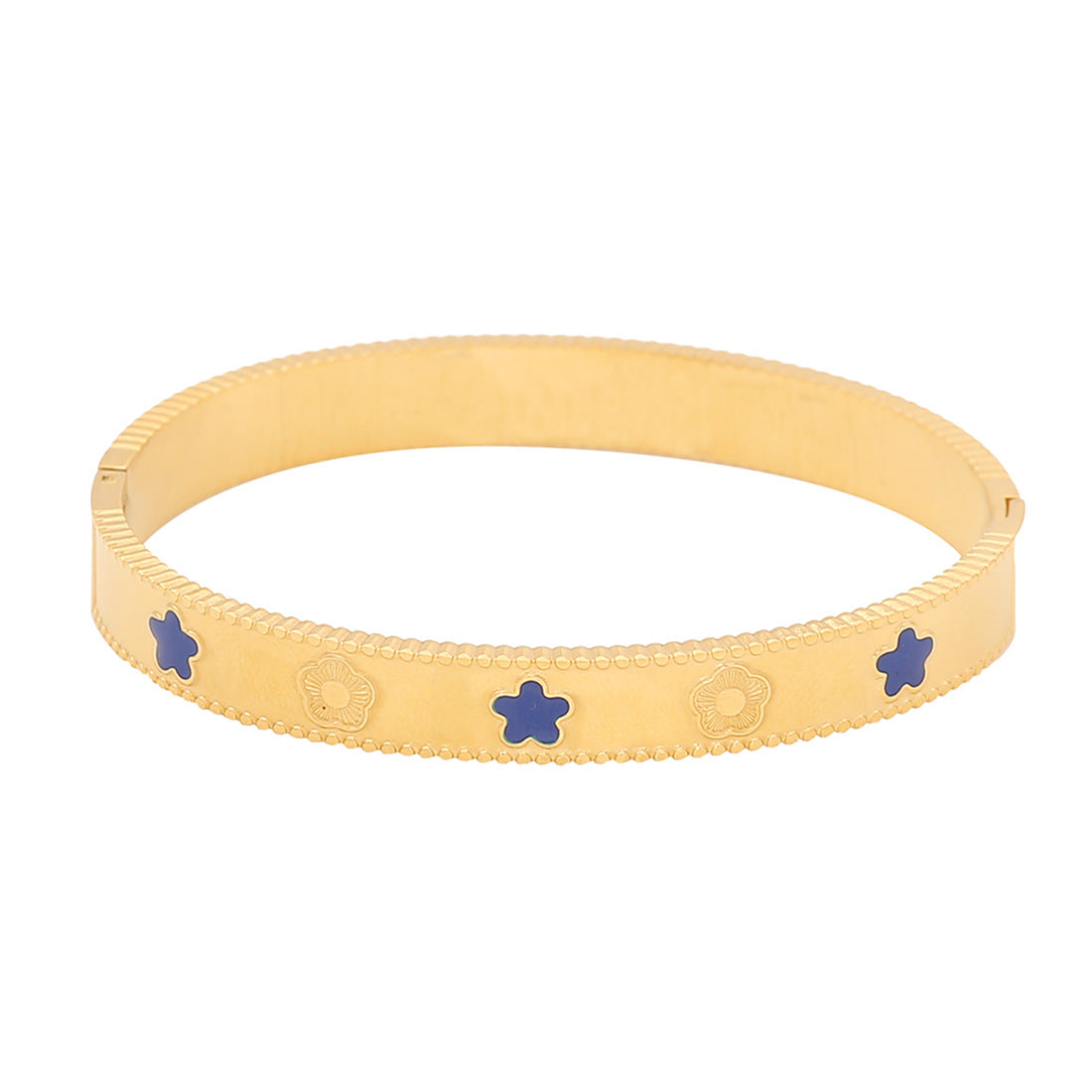 Fashion Stainless Steel Bracelet with Five-Leaf Clover Floral Design Electroplated for Women