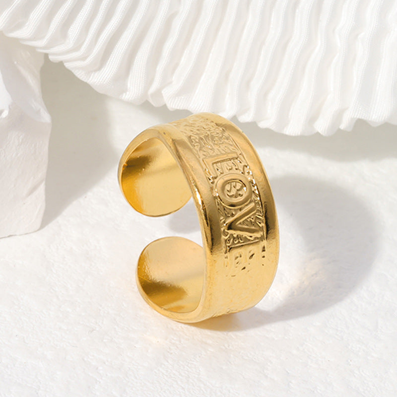 Anello Minimalista Geometrico a Forma di Cuore in Acciaio Inossidabile, Placcato Oro 18K, con Fascia Aperta Regolabile, Gioiello di Moda per Donna