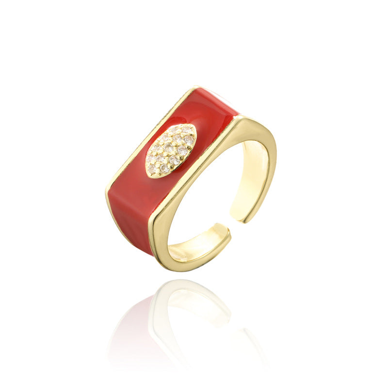 Geometric Drip Oil 18K Gold Plated Brass Micro-Inlaid Cubic Zirconia Open Ring for Women