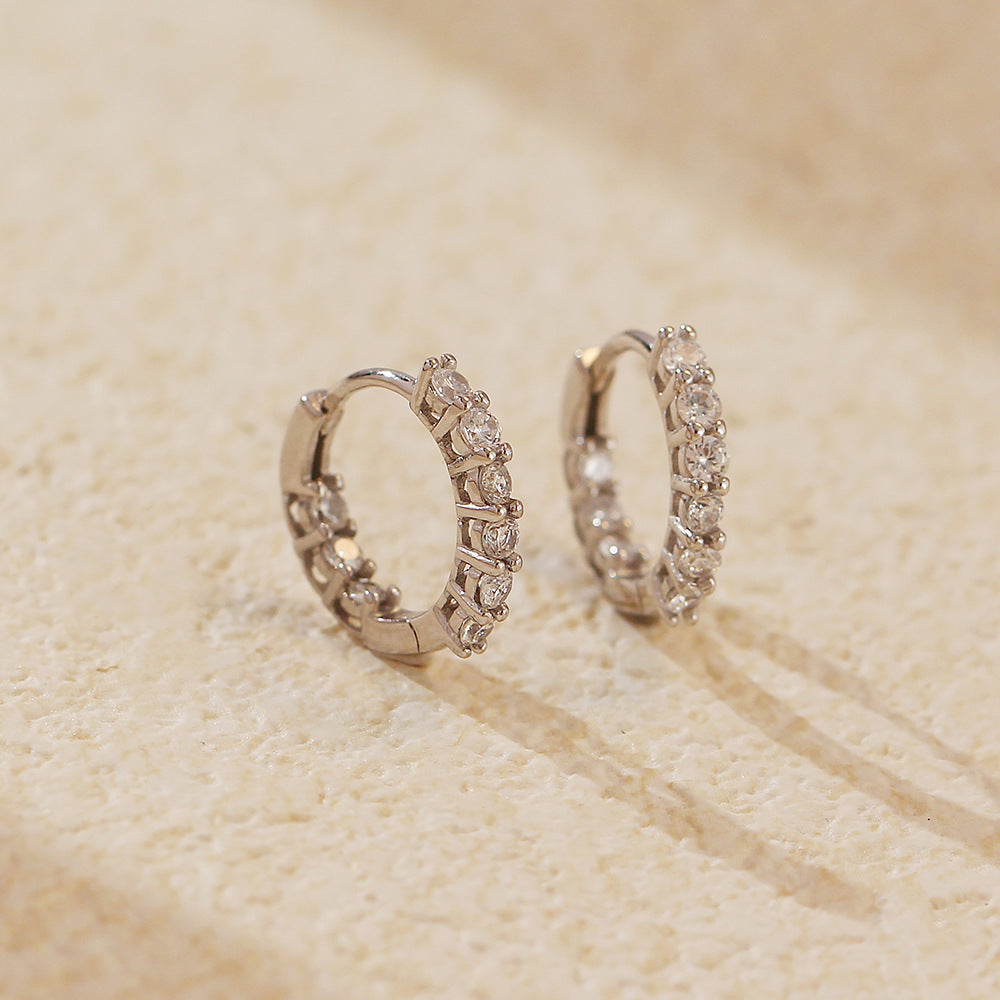 Minimalist Elegant 925 Sterling Silver Round Geometric Hoop Earrings with Cubic Zirconia Inlay for Women