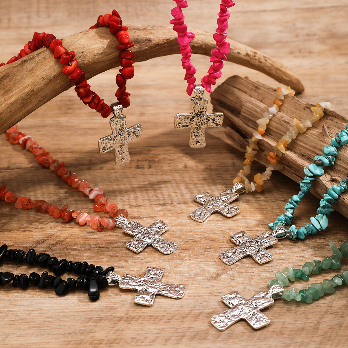 Vintage Cross Geometric Alloy Necklace for Women
