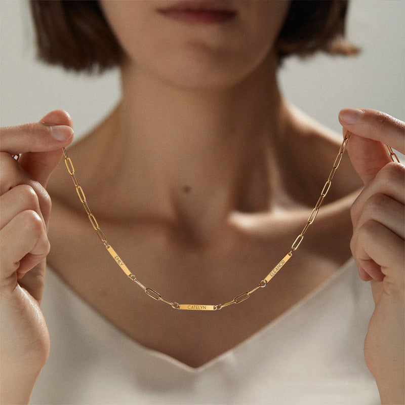 Geometric Letter Stainless Steel Plated Charm Bar Necklace Unisex