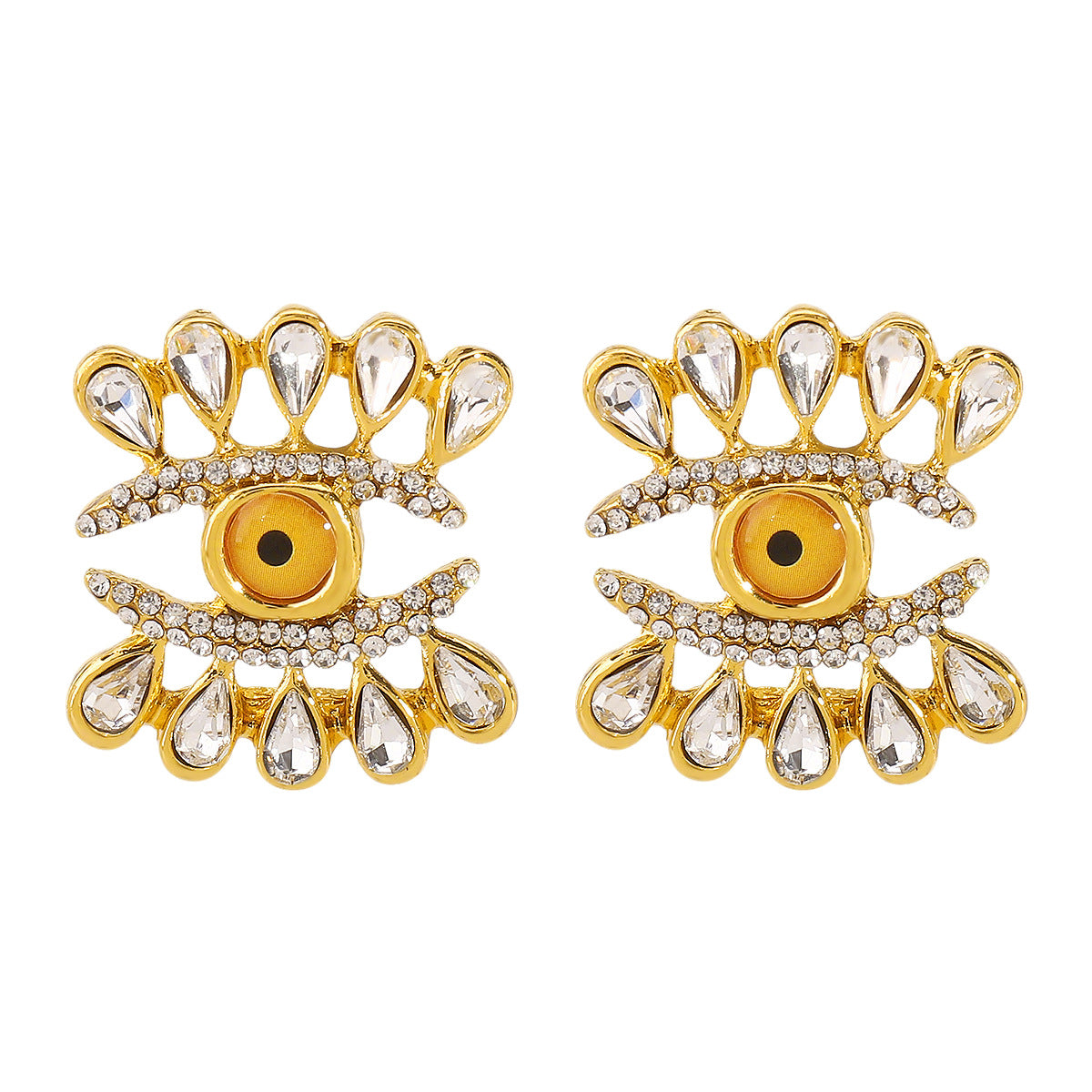 Retro Abstract Eye-Shaped Dripping Water Drop Alloy Earrings with Rhinestone Inlay for Women