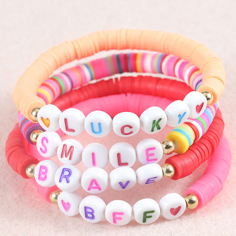 Sweet Letter Resin Beaded Stretch Bracelet Unisex