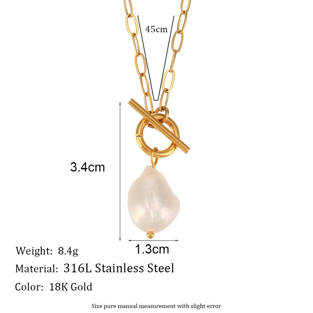 Fashionable Baroque Freshwater Pearl Pendant Necklace for Women in Stainless Steel with Geometric Design and Plated Finish