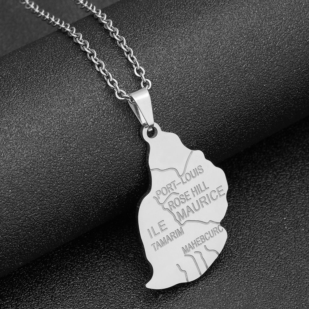 Collar con colgante de mapa geométrico de Mauricio en acero inoxidable chapado en oro con cadena tipo O para moda unisex