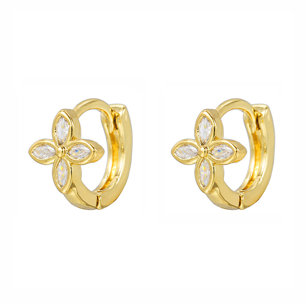 Gold Plated Brass Micro-Set Cubic Zirconia Geometric Leaf Cross Heart Round Hoop Earrings for Women
