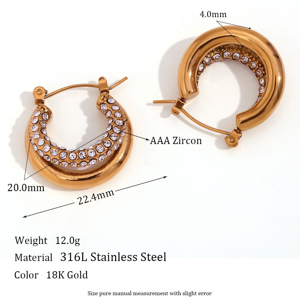Orecchini da donna in acciaio inossidabile placcato oro 18 carati con design geometrico di ispirazione vintage e dettagli floreali micro-pavé
