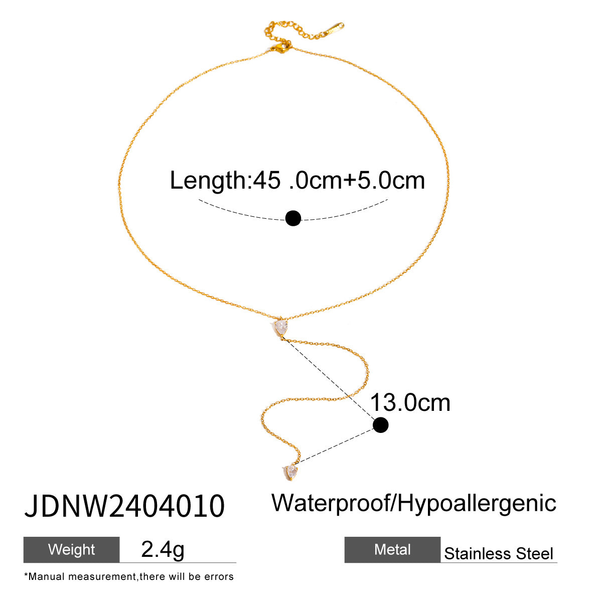 Sweet Geometric Teardrop Rhinestone Plated Stainless Steel Pendant Necklace for Women