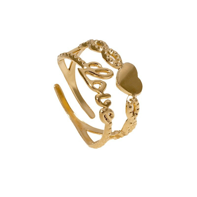 Cute Heart-Shaped Stainless Steel Open Ring with Plated Finish for Women