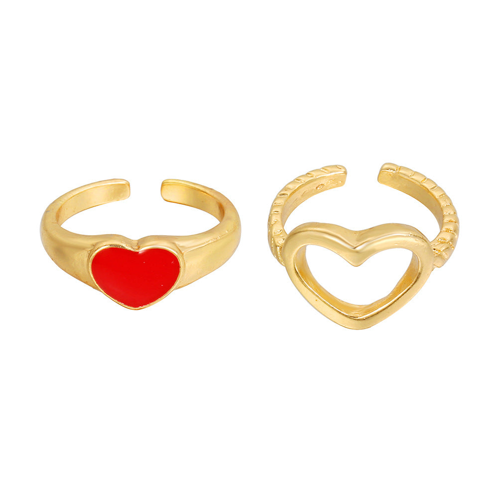 Black Heart Resin Inlay 18K Gold Plated Stainless Steel Ring for Women