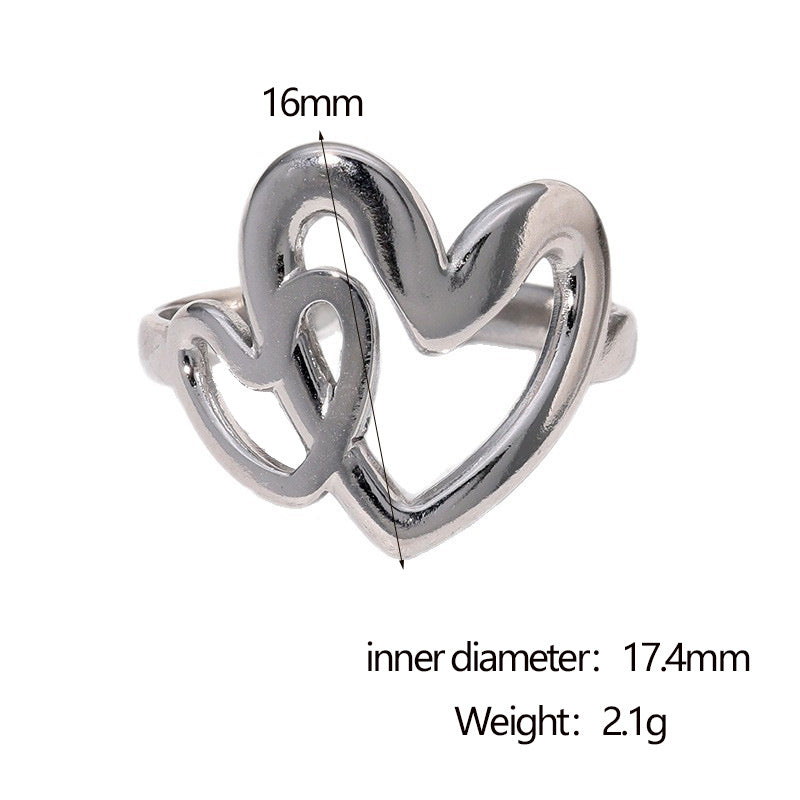Minimalist 18K Gold Plated Stainless Steel Heart Shaped Open Ring for Women