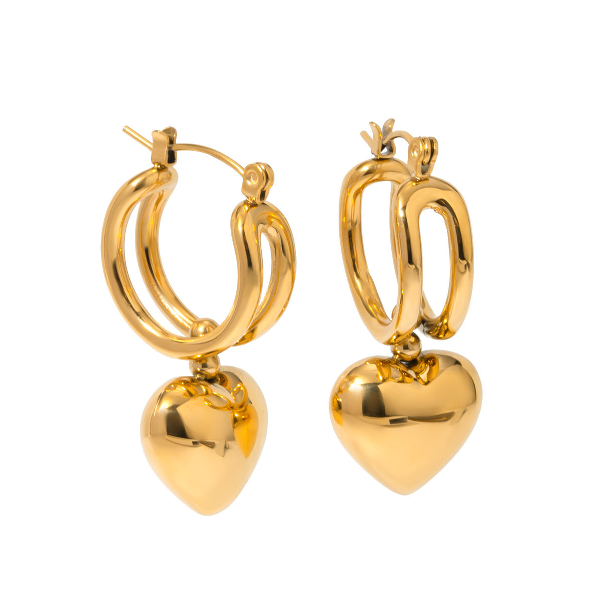 Orecchini scorrevoli a forma di cuore in acciaio inossidabile placcato oro 18K da donna