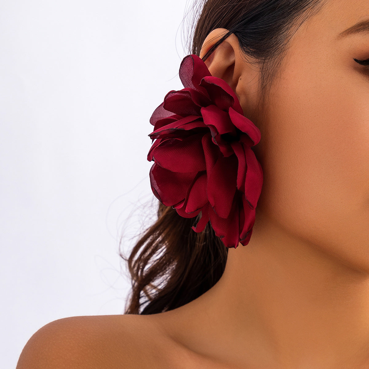 Exaggerated Silk Floral Stud Earrings for Women