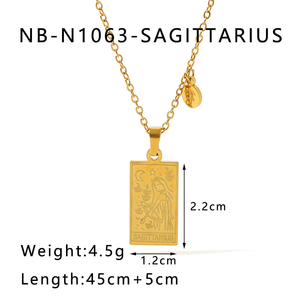 Collana con ciondolo costellazione zodiacale minimalista in acciaio inossidabile placcato oro 18 carati con catena a locket quadrato in acciaio al titanio per donne