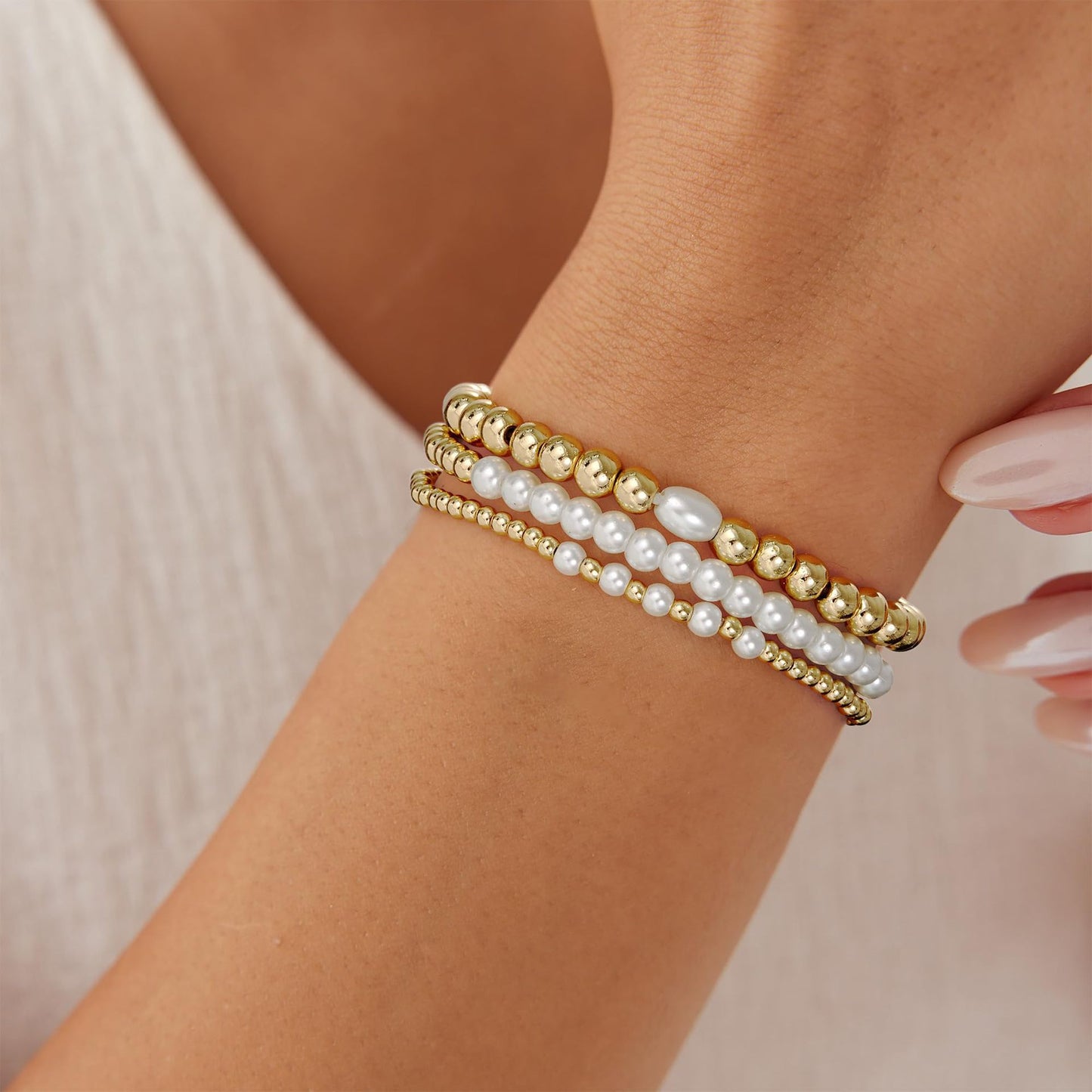 Elegant Geometric Round Hematite Gold Plated Brass Stainless Steel Bracelet Set for Women