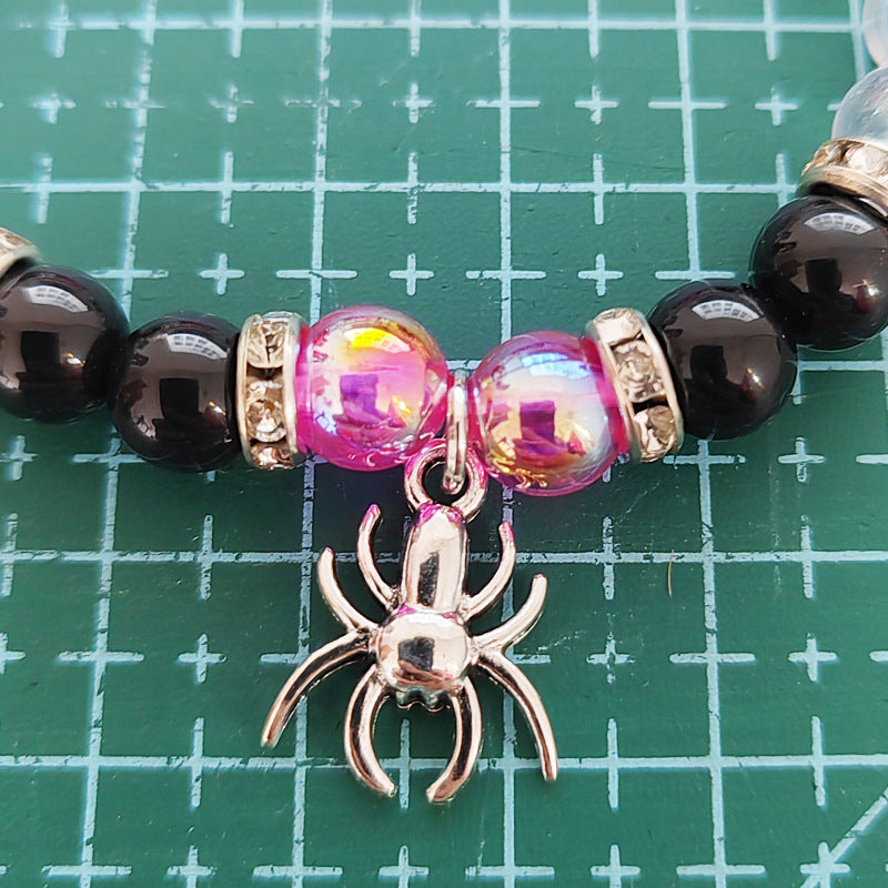 Unisex Halloween Spider Heart Magnetic Beaded Bracelet Alloy