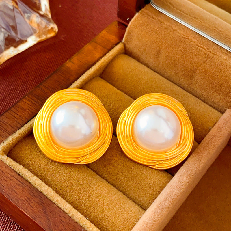 Vintage Geometric Alloy Earrings with Gold-Plated Finish and Stainless Steel Posts for Women