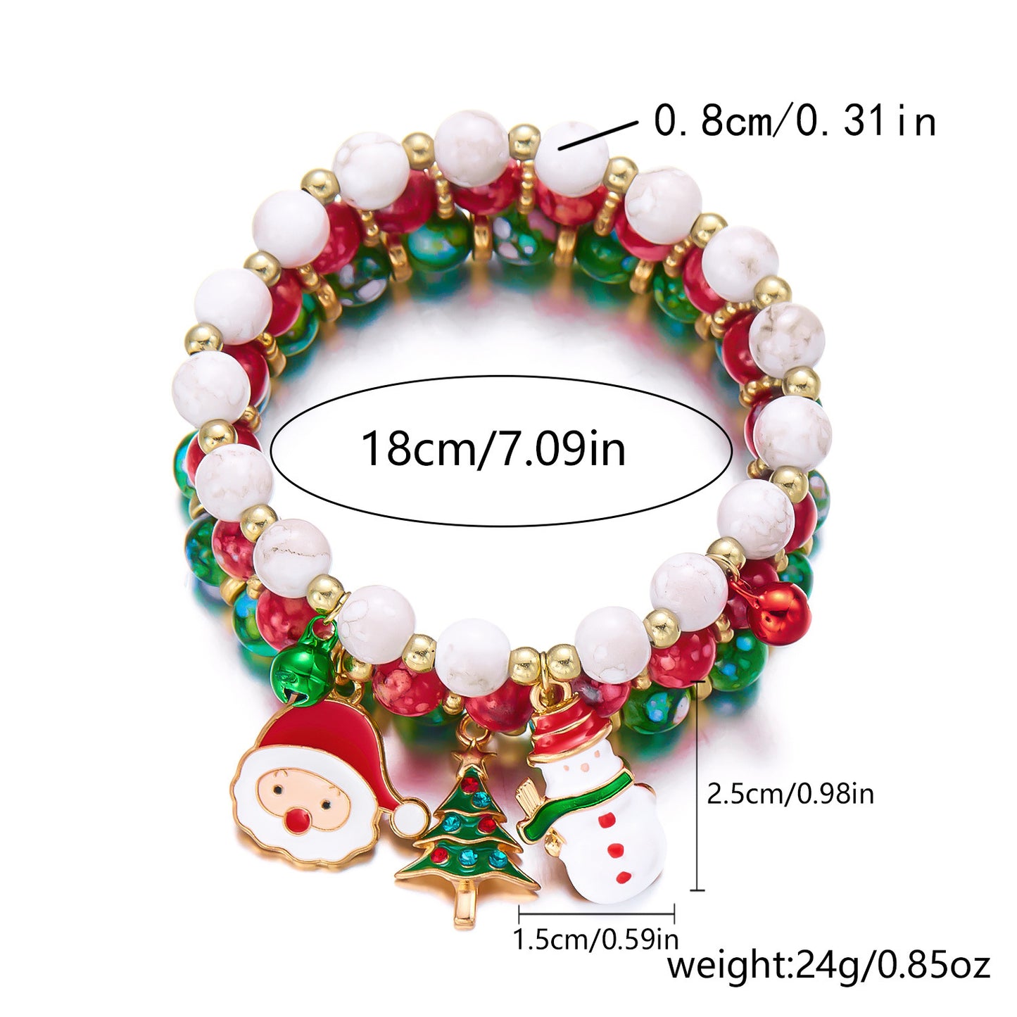 Handmade Alloy Christmas Tree and Santa Claus Beaded Bracelet Set with Snowflake Accents for Women