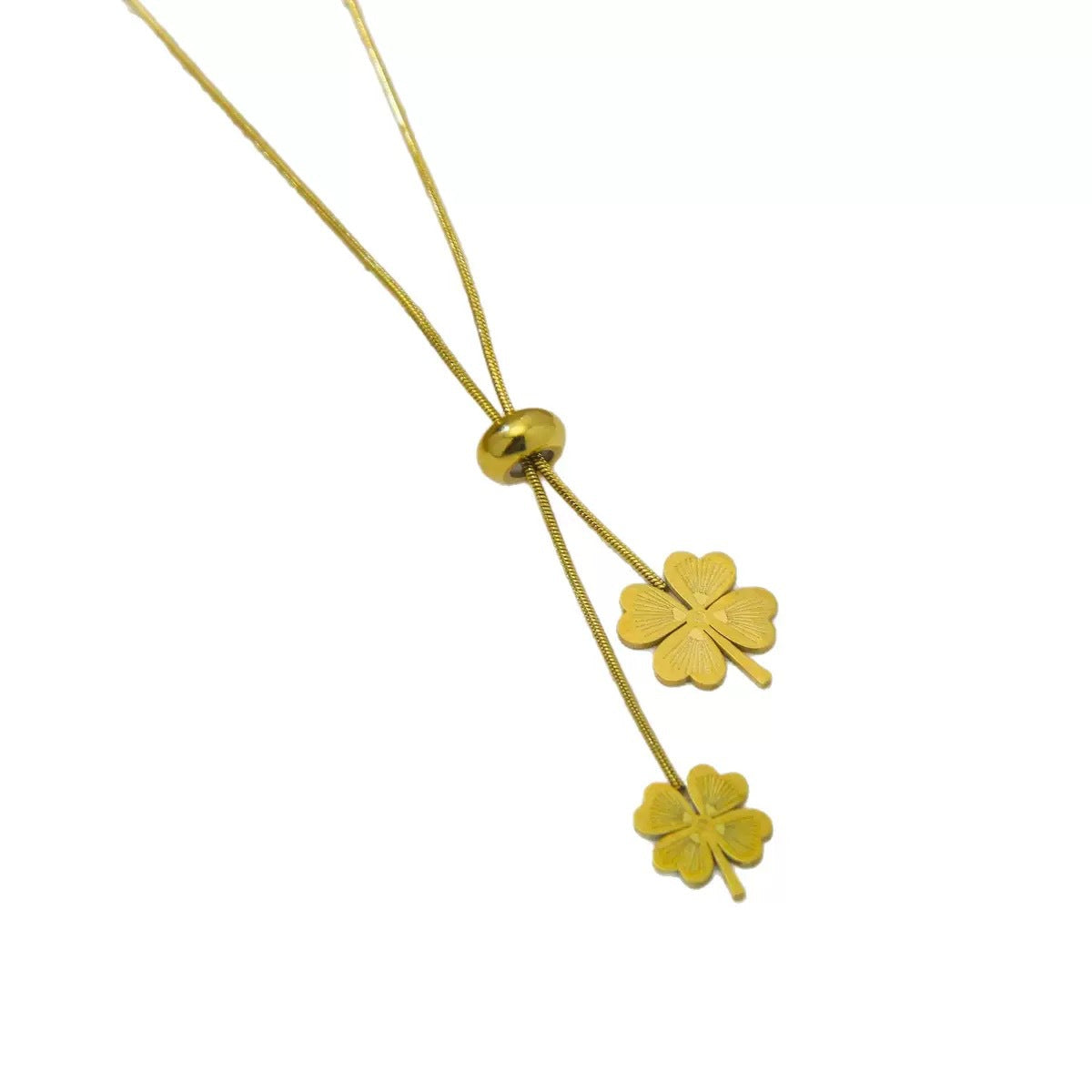 Minimalist Luxury Smooth Four-Leaf Clover Floral Titanium Steel Plated Necklace for Women