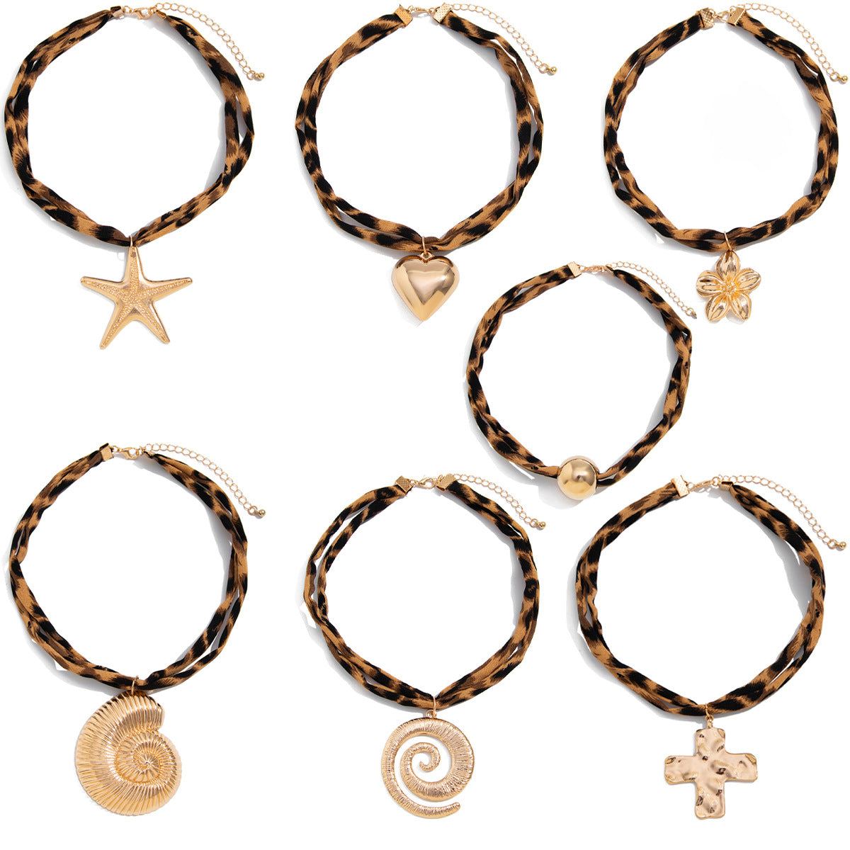 Tropical Starfish Pendant Necklace for Women with Alloy Heart and Floral Design, Electroplated Short Clavicle Chain