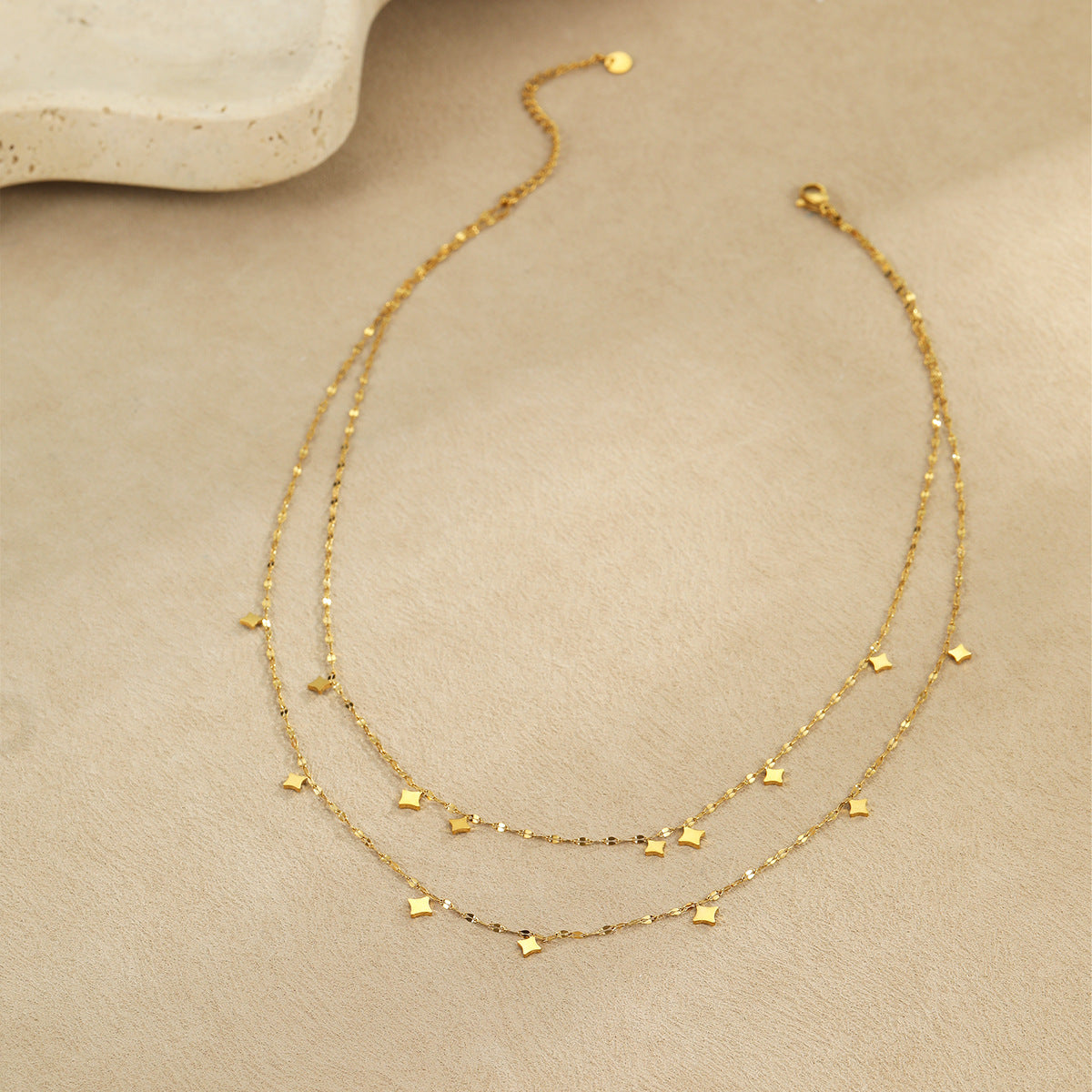 Minimalist Geometric Stainless Steel Layered Necklace with Plated Finish for Women