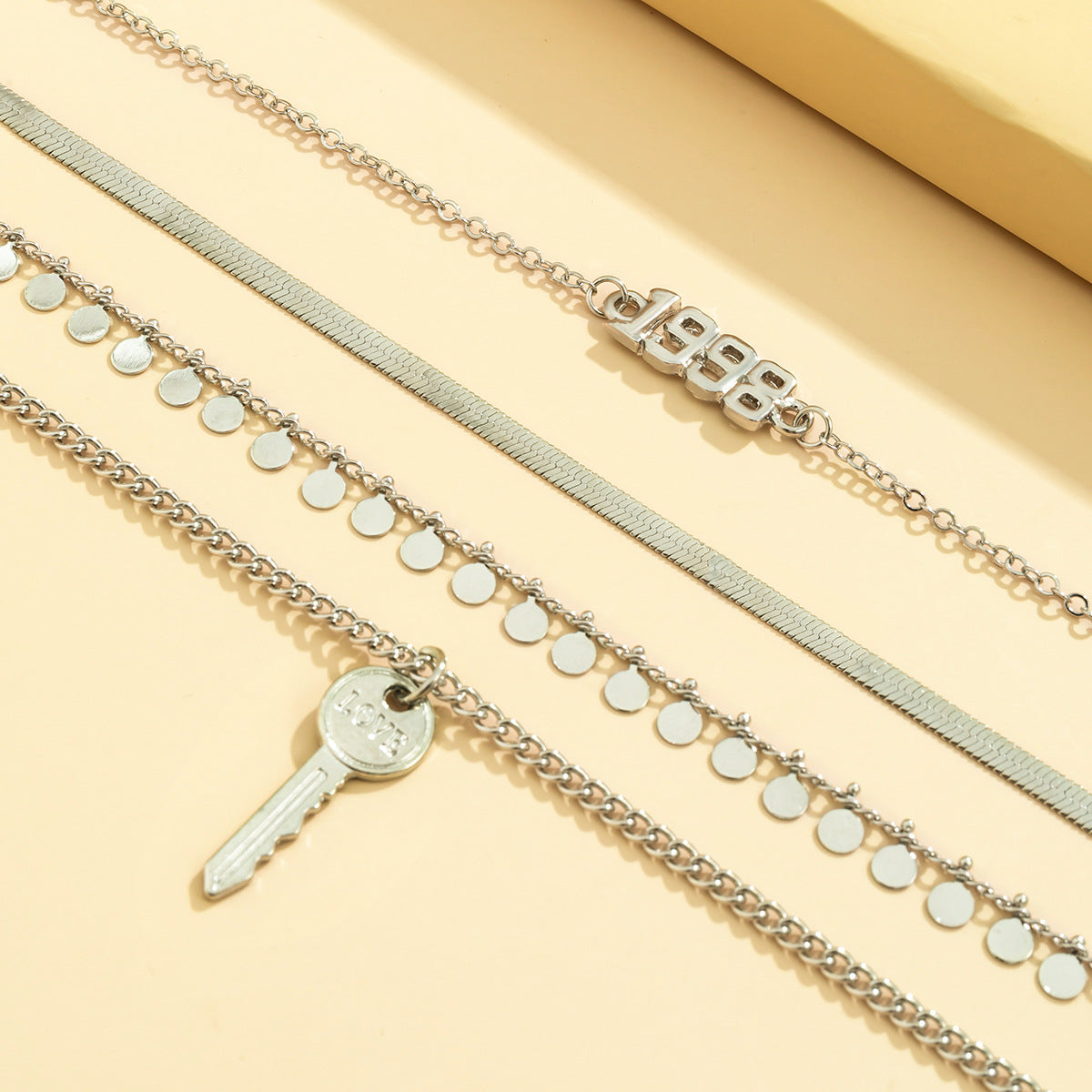 Vintage Punk Geometric Letter Alloy Plated Pendant Snake Chain Necklace for Women