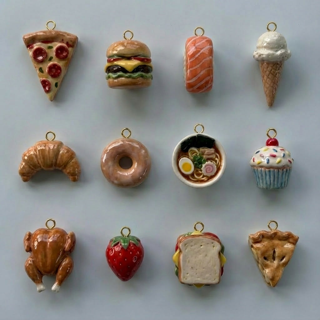 Vintage 18K Gold Plated Stainless Steel Food Series Pendant Charm Bar for Women