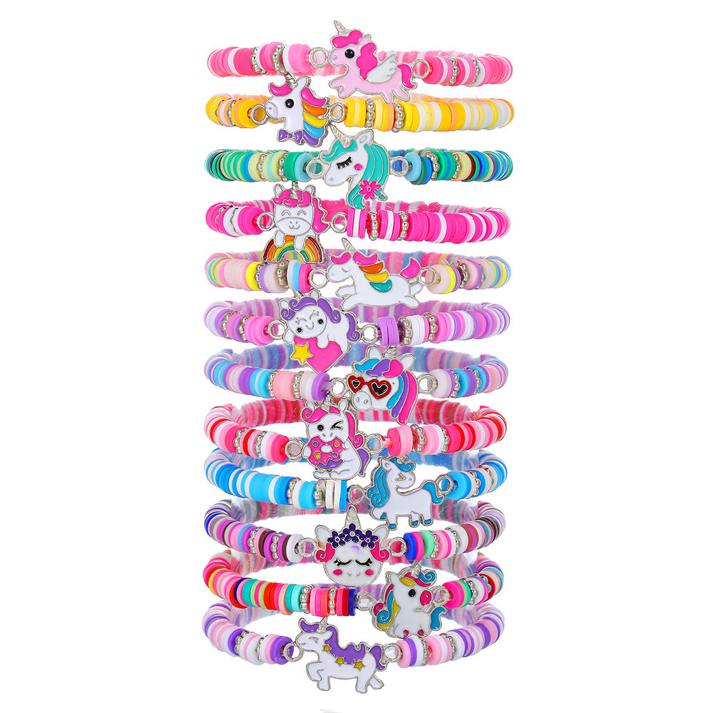 Cute Rainbow Unicorn Drip Oil Resin Bracelet Multi-Layer Stretch Friendship Bangle