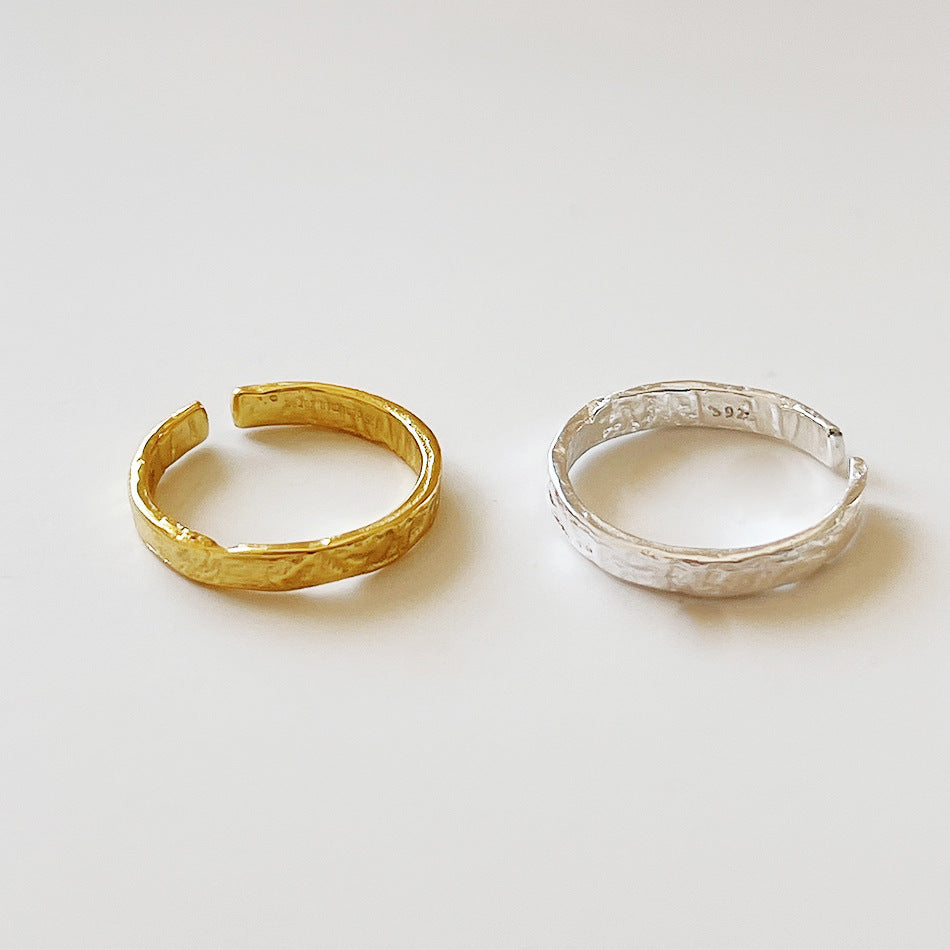 Minimalist 925 Sterling Silver Heart Ring with Abstract Foil Texture for Women