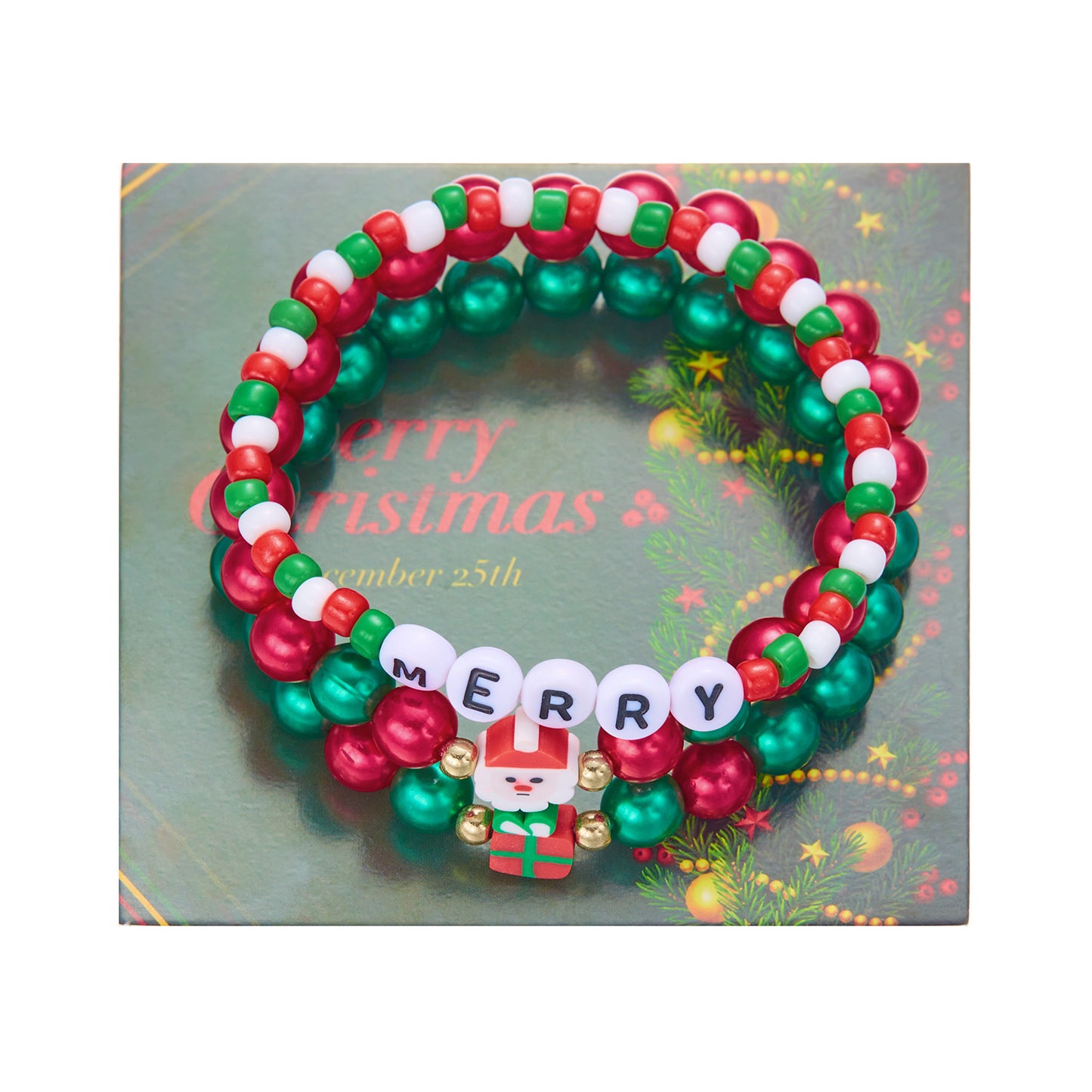 Braccialetto con ciondoli a tema natalizio a forma di alfabeto e cartoni animati, con perline in lega e motivi natalizi a campana di fiocco di neve e Babbo Natale, per donna