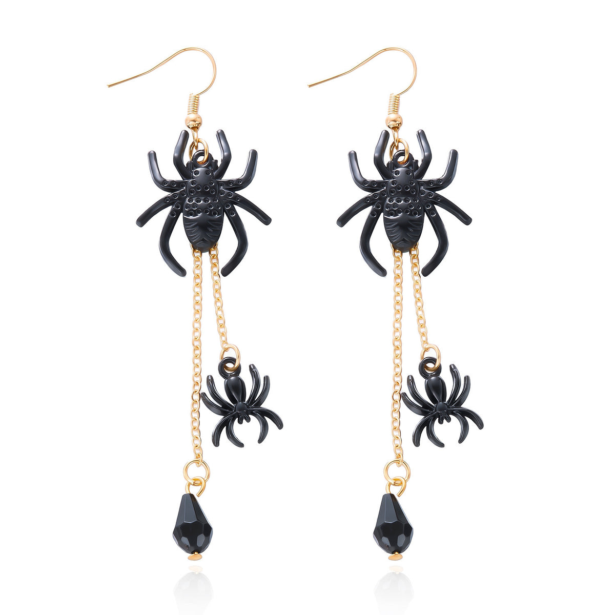 Gothic Punk Rhinestone Inlaid Geometric Alloy Earrings with Bat and Tassel Design