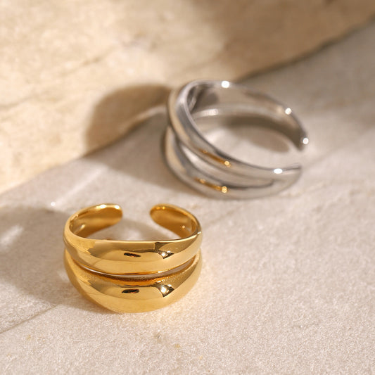Anillo minimalista de acero inoxidable con diseño geométrico hueco y acabado pulido, joyería de moda unisex