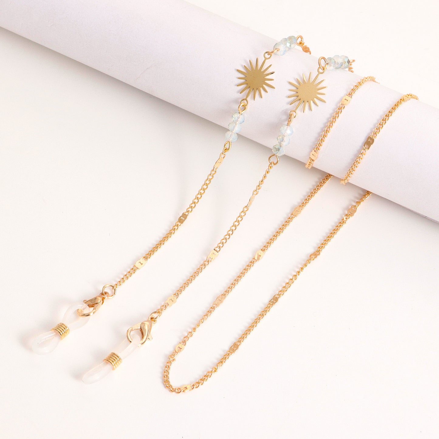 Colorful Imitation Pearl and Cubic Zirconia Inlaid Alloy Mask and Eyeglass Chain