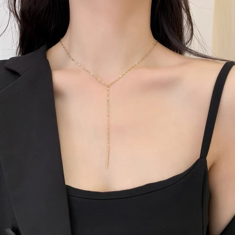 Minimalist Y-Shaped Titanium Steel Necklace for Women with Plated Finish and Geometric Line Design